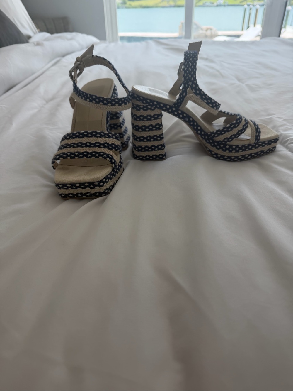 Dolce Vita Navy and Cream Striped Platform Sandals